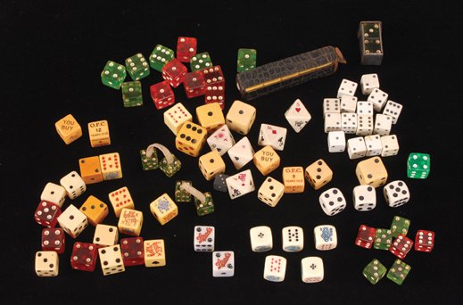 Box lot of dice ca. 1900. An early assortment.: Box lot of dice. Makers unknown, ca. 1900. An early assortment. Condition varies, but generally good.