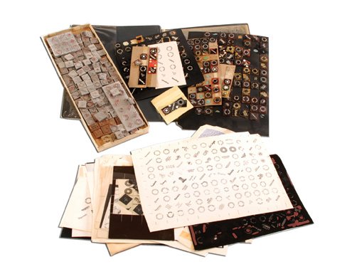 Crooked Dice Maker’s Sample Book and Stamping Dies: Crooked Dice Maker’s Sample Book and Stamping Dies. Being a collection of pieces of legitimate casino dice, each bearing the logo of the gaming hall, primarily from well-known American casinos. Arra
