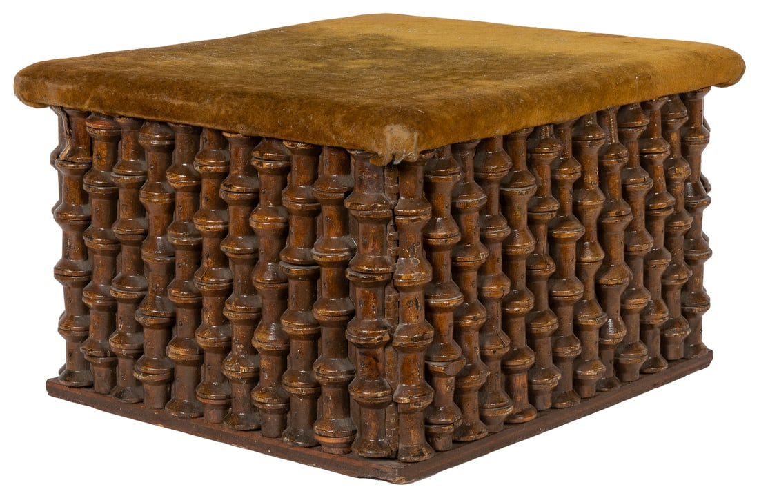 [FOLK ART]. Handmade Ottoman with Spool Decorative Pattern.... (1 of 2)