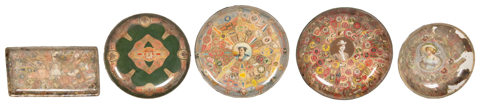 [FOLK ART]. A Group of Four of Cigar Label-Decorated Bowls ... (1 of 3)