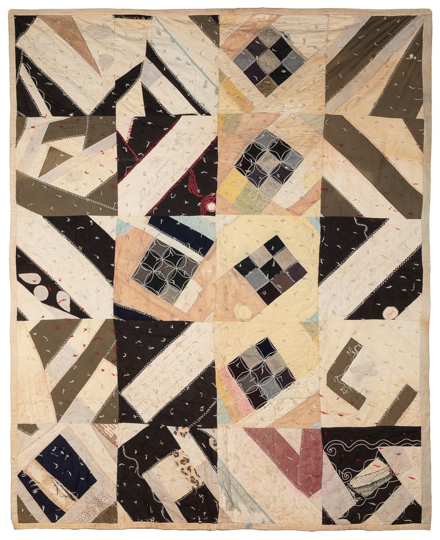 [FOLK ART QUILT]. Crazy Forget Me Not Family Quilt / Pieced... (1 of 2)