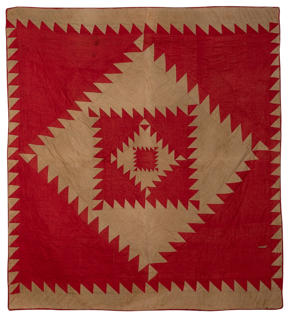 [FOLK ART QUILT]. Sawtooth Diamond in a Square Pattern. ca.... (1 of 2)