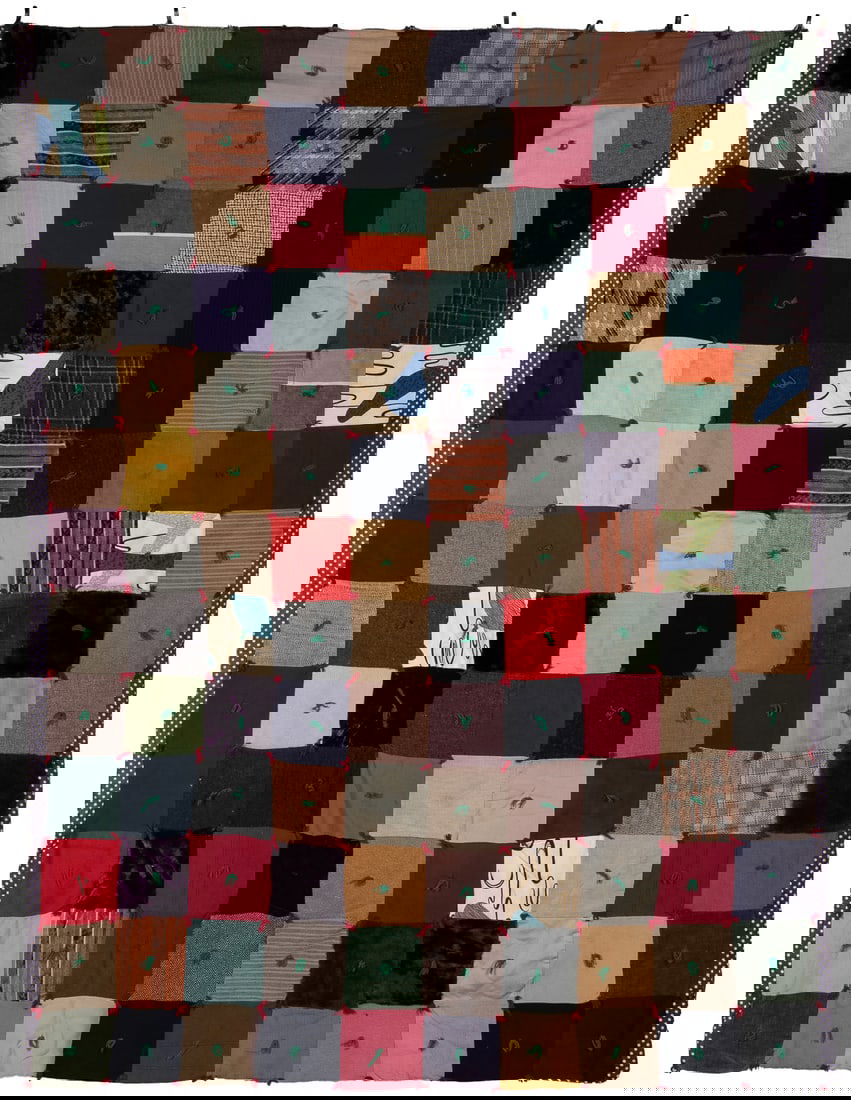 [FOLK ART QUILT]. Random Squares Comforter. ca. 1950s. Arti... (1 of 2)