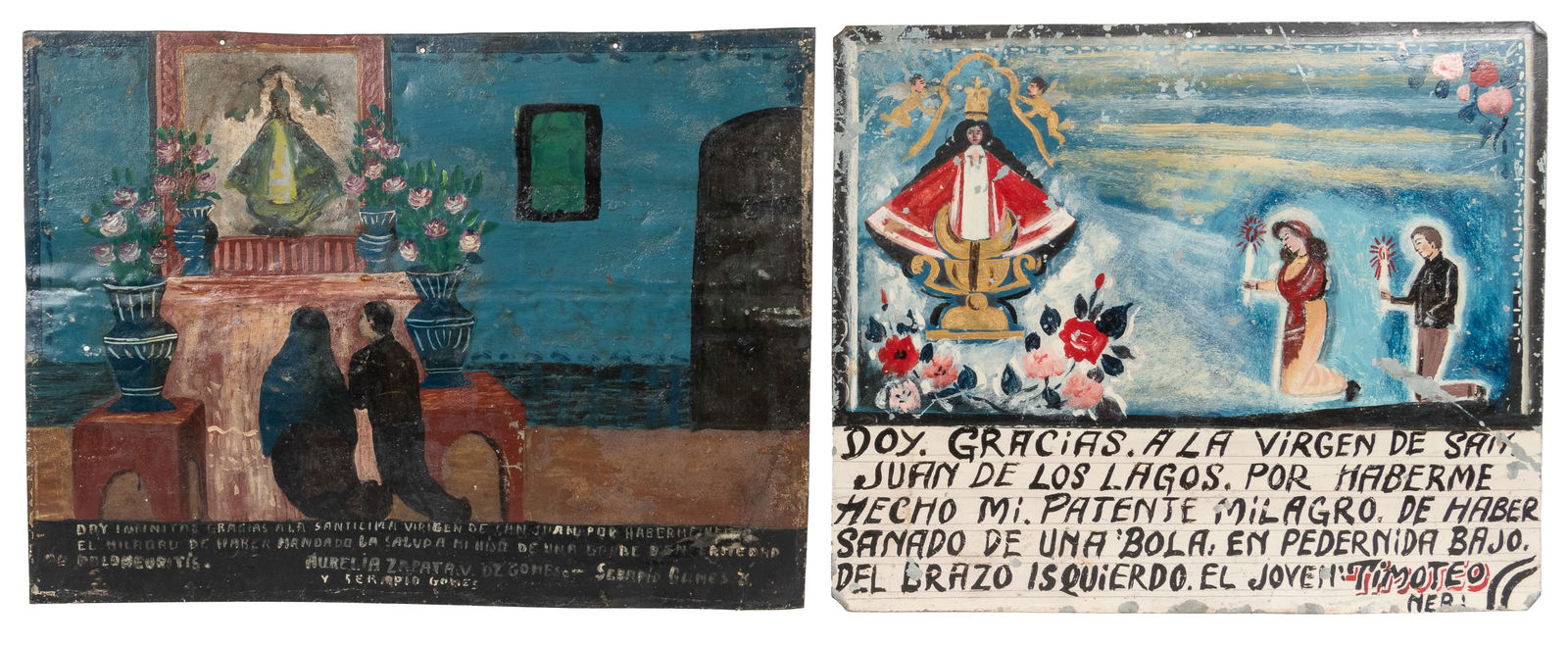 [MEXICAN FOLK ART]. A Group of Four Hand-Painted Ex-Voto Re... (1 of 2)