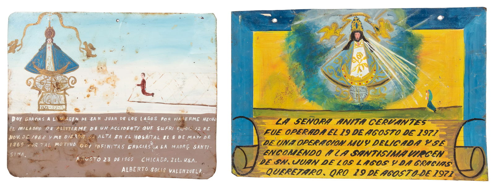 [MEXICAN FOLK ART]. A Group of Four Hand-Painted Ex-Voto Re... (1 of 2)