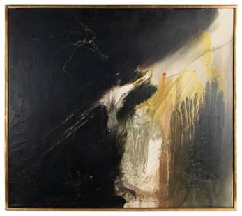 JENKINS, Paul (American, 1923-2012) Untitled. 1958. Oil on...: JENKINS, Paul (American, 1923-2012) Untitled. 1958. Oil on canvas. 25 x 28” Frame 25 ¾ x 29”. Signed in paint lower left recto. Signed, inscribed and dated in ink verso, “Paul J