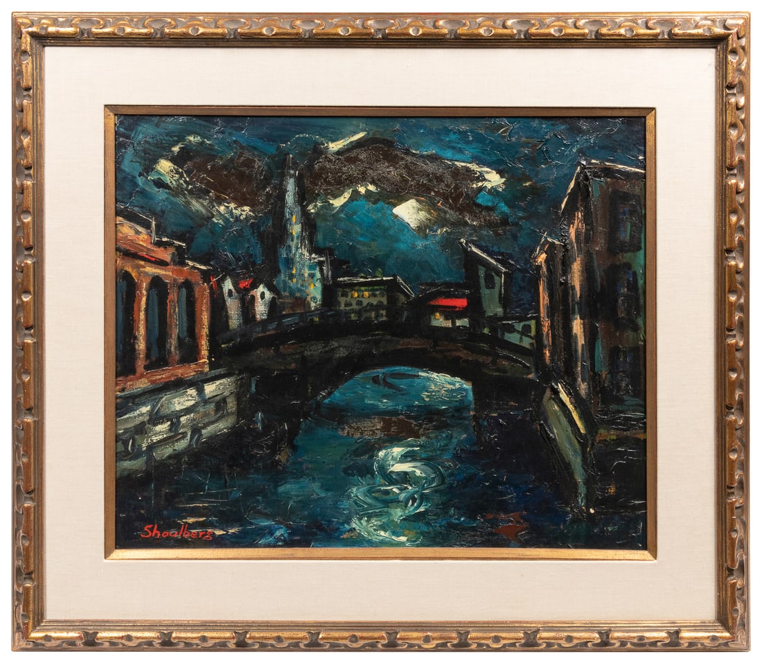 SHOULBERG, Harry (American, 1903-1995). Canal at Night. [20... (1 of 2)