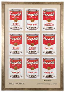 WARHOL, Andy (American, 1928-1987). Campbell’s Soup I, 1968...: WARHOL, Andy (American, 1928-1987). Campbell’s Soup I, 1968. 1968. Offset lithograph on paper. Signed by Warhol in marker at the lower right corner. Sight 35 ¼ x 23 ½”. Framed un