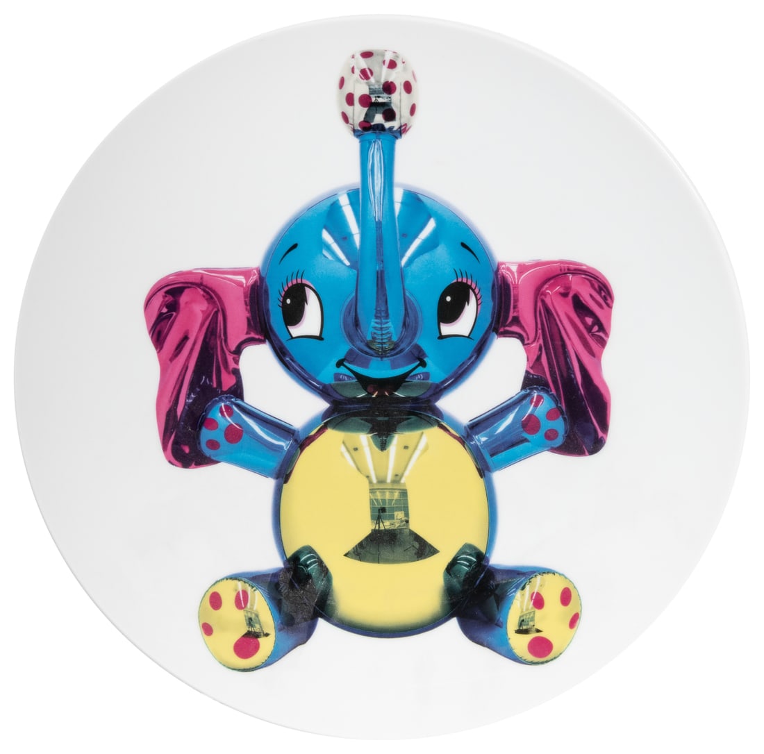 KOONS, Jeff (American, b. 1955) Elephant. 2014. Glazed porc...: KOONS, Jeff (American, b. 1955) Elephant. 2014. Glazed porcelain coupe service plate. 12 ¼” diameter. Edition 393/2,500. Printed signature underside. Published by Bernardaud, Limoges, Franc