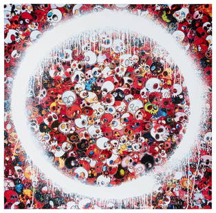 MURAKAMI, Takashi (Japanese, b. 1962). Enso: Memento Mori R...: MURAKAMI, Takashi (Japanese, b. 1962). Enso: Memento Mori Red. 2016. Offset lithograph in colors on paper. Edition of 300 signed and numbered by the artist. 27 x 27&#8221;. Unframed. In original tube.