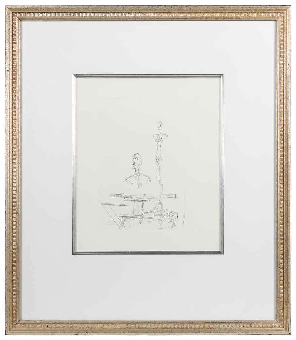 GIACOMETTI, Alberto (Swiss, 1901-1966) The Search together ...: GIACOMETTI, Alberto (Swiss, 1901-1966) The Search together with Nude Torso (two works). 1965/1961. Etching and lithograph. 9 ¾ x 7 ¾”; 14 ½ x 10 ½”. Frame (glass): 24 x