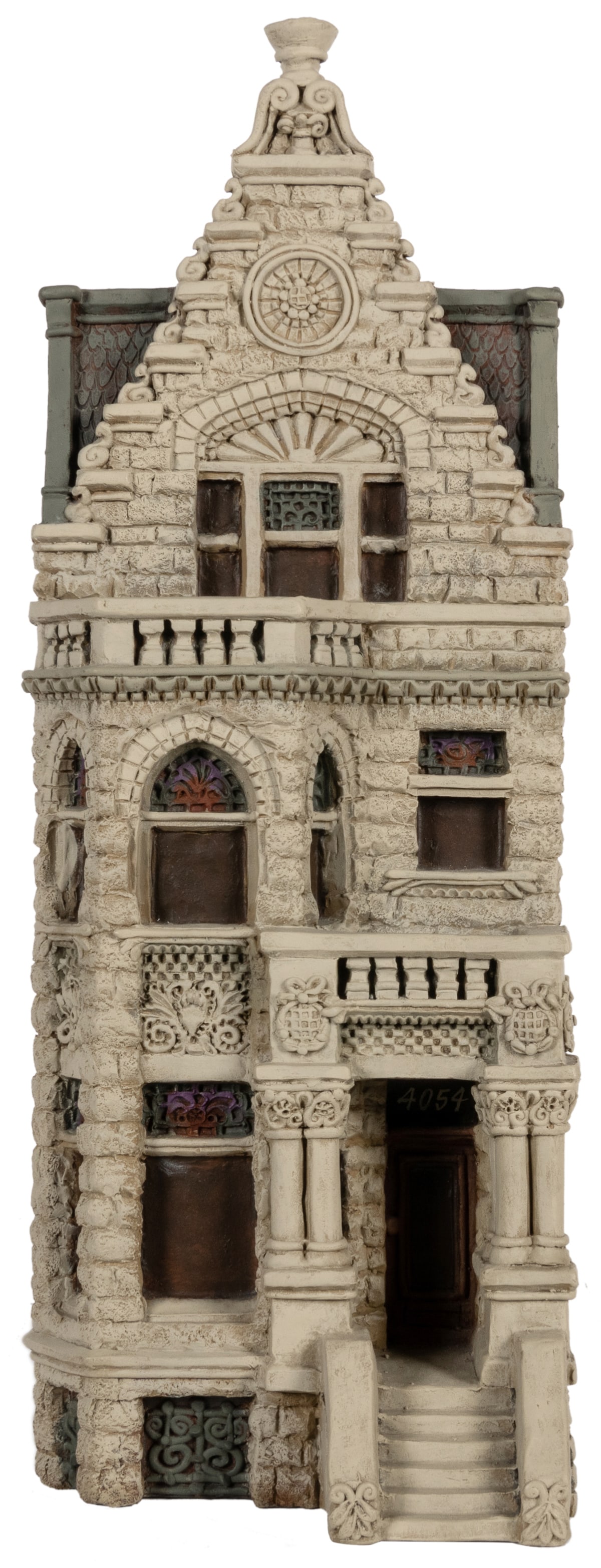 JACOBSEN, Zani (American, 1928-1993) 4054 S. Martin Luther ...: JACOBSEN, Zani (American, 1928-1993) 4054 S. Martin Luther King Drive 1986. Cast plaster relief with paint. Cast signature at top of first balcony. 23 ½ h x 9 w x 5” d. Artist’s label