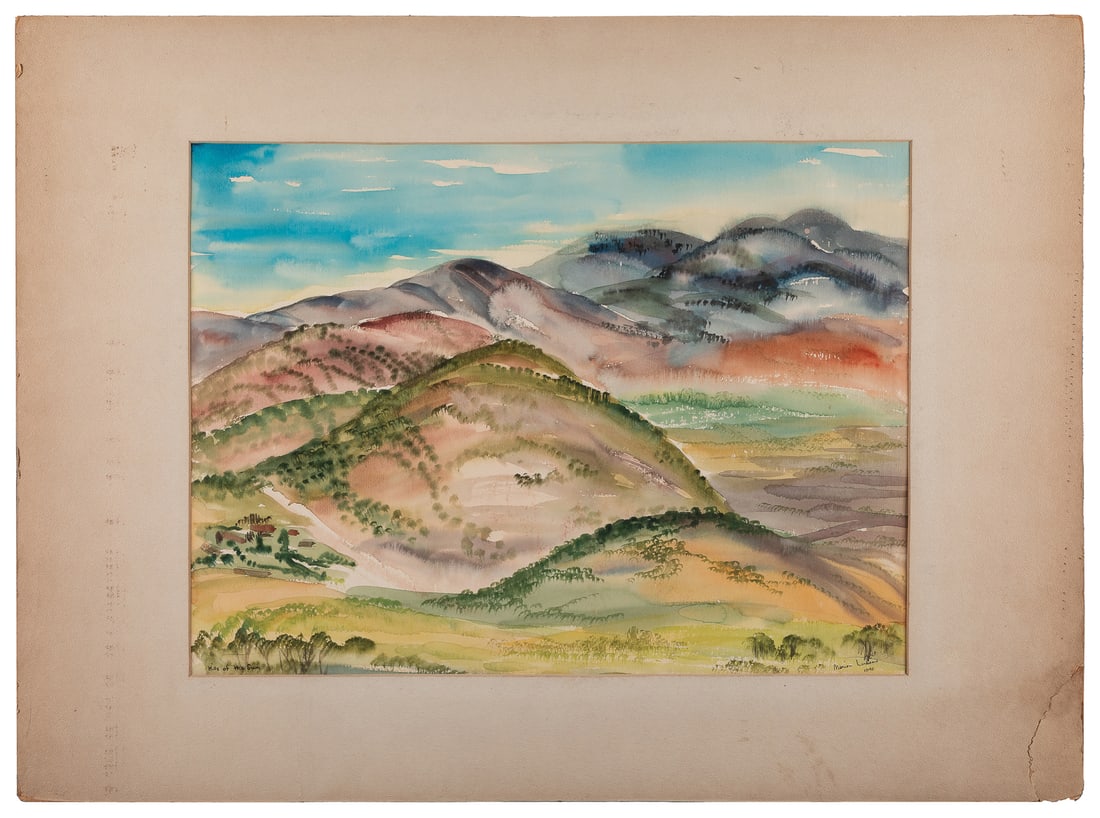 LUKENS, Marion (American, 1907-1961). A Pair of Southwester...: LUKENS, Marion (American, 1907-1961). A Pair of Southwestern Landscapes. 1943, 1945. Watercolors on paper. Both signed at lower right corner. Sight of both approximately 14 ½ x 19 ½” a