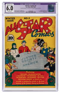 All Star Comics #3 (D.C. Comics, 1940) CGC Apparent FN 6.0 ...: All Star Comics #3 (D.C. Comics, 1940) CGC Apparent FN 6.0 Mod./Ext. (A-4) Off-white pages. An important Golden Age comic featuring the origin and first appearance of the Justice Society of America,