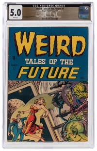 Weird Tales of the Future #1 White Mountain Pedigree (Arago...: Weird Tales of the Future #1 White Mountain Pedigree (Aragon Publications, 1952) CGC VG/FN 5.0 White pages. Ross Andru art. Overstreet gives partial credit for the cover art to Basil Wolverton. CGC