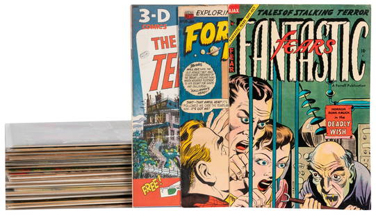 Pre-Code Horror and Early Mystery Comics Group of 33 (Vario...: Pre-Code Horror and Early Mystery Comics Group of 33 (Various Publishers, 1951-55) Condition: Average VG. Issues include: The Monster #2; Tales to Astonish #5; Weird Horrors #2; Web of Evil #3, 16; We
