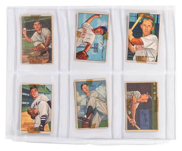 1952 Bowman Baseball Group of 37 Cards. Includes: Henry Tho...: 1952 Bowman Baseball Group of 37 Cards. Includes: Henry Thompson, Howie Fox, Bruce Edwards, Jim Hearn, Eddie Joost, Luke Sewell, Dick Sisler, Chet Nichols, and various others. All discolored or skinne