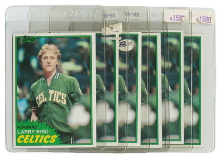 1981 Topps #4 Larry Bird Lot of 6. All in card saver sleeve...: 1981 Topps #4 Larry Bird Lot of 6. All in card saver sleeves. Apparent average condition: EX to EX-MT.