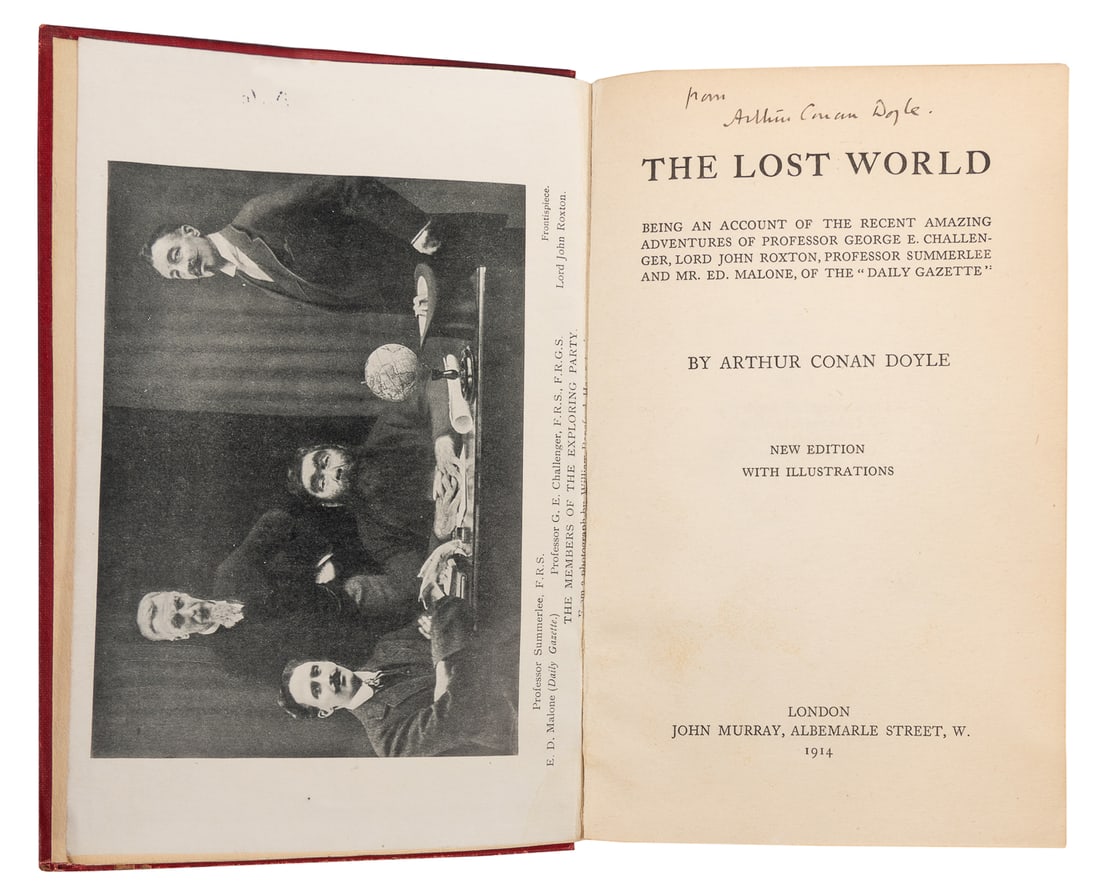 DOYLE, Arthur Conan (1859-1930). The Lost World. London: Jo...: DOYLE, Arthur Conan (1859-1930). The Lost World. London: John Murray, 1914 [i.e. 1917]. 8vo. 8 plates after paintings, frontispiece after a photograph. Original red cloth, gilt-lettered spine (a touch