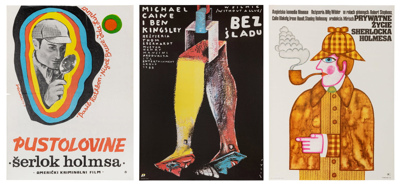 [FILM POSTERS]. A group of 4 rare foreign-language posters,...: [FILM POSTERS]. A group of 4 rare foreign-language posters, including: Ciinele din Baskerville. [Romania: Grafica Noua, 1959). Original poster for the Romanian version of The Hound of the Baskervilles