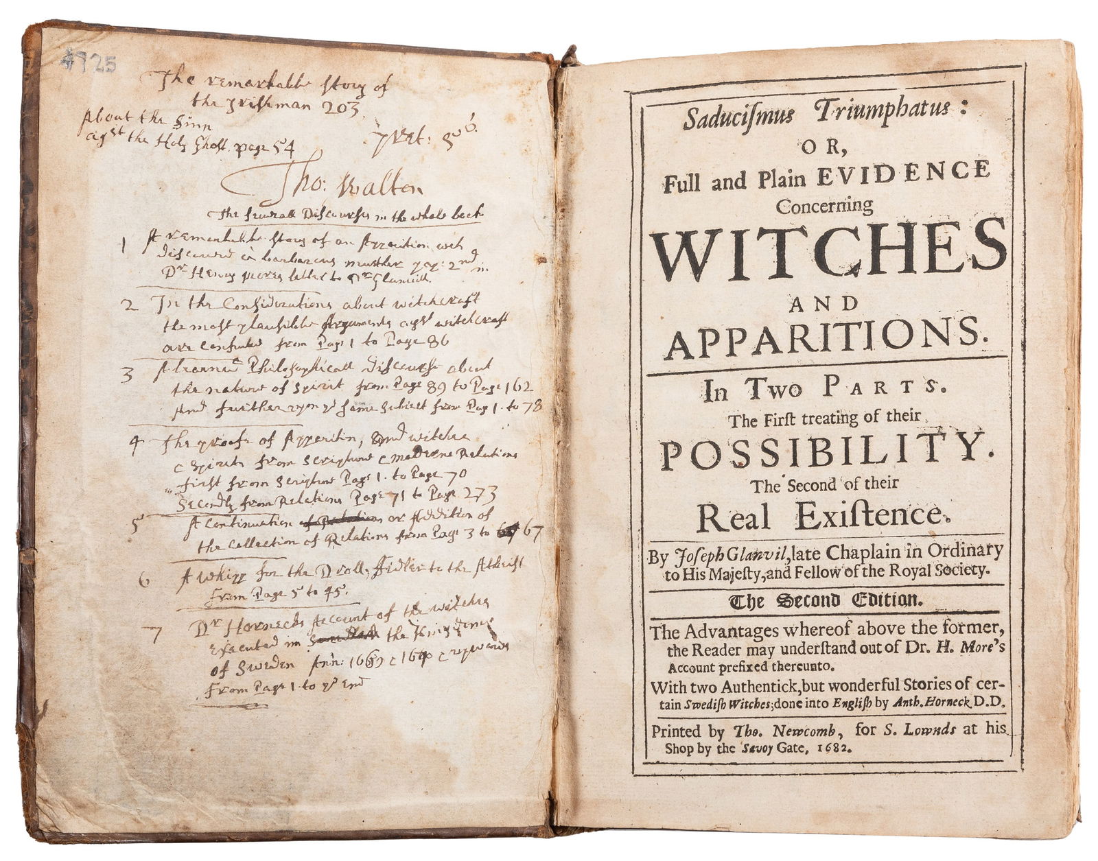 [WITCHCRAFT]. GLANVIL, Joseph (1636-1680). Saducismus Trium... (1 of 4)