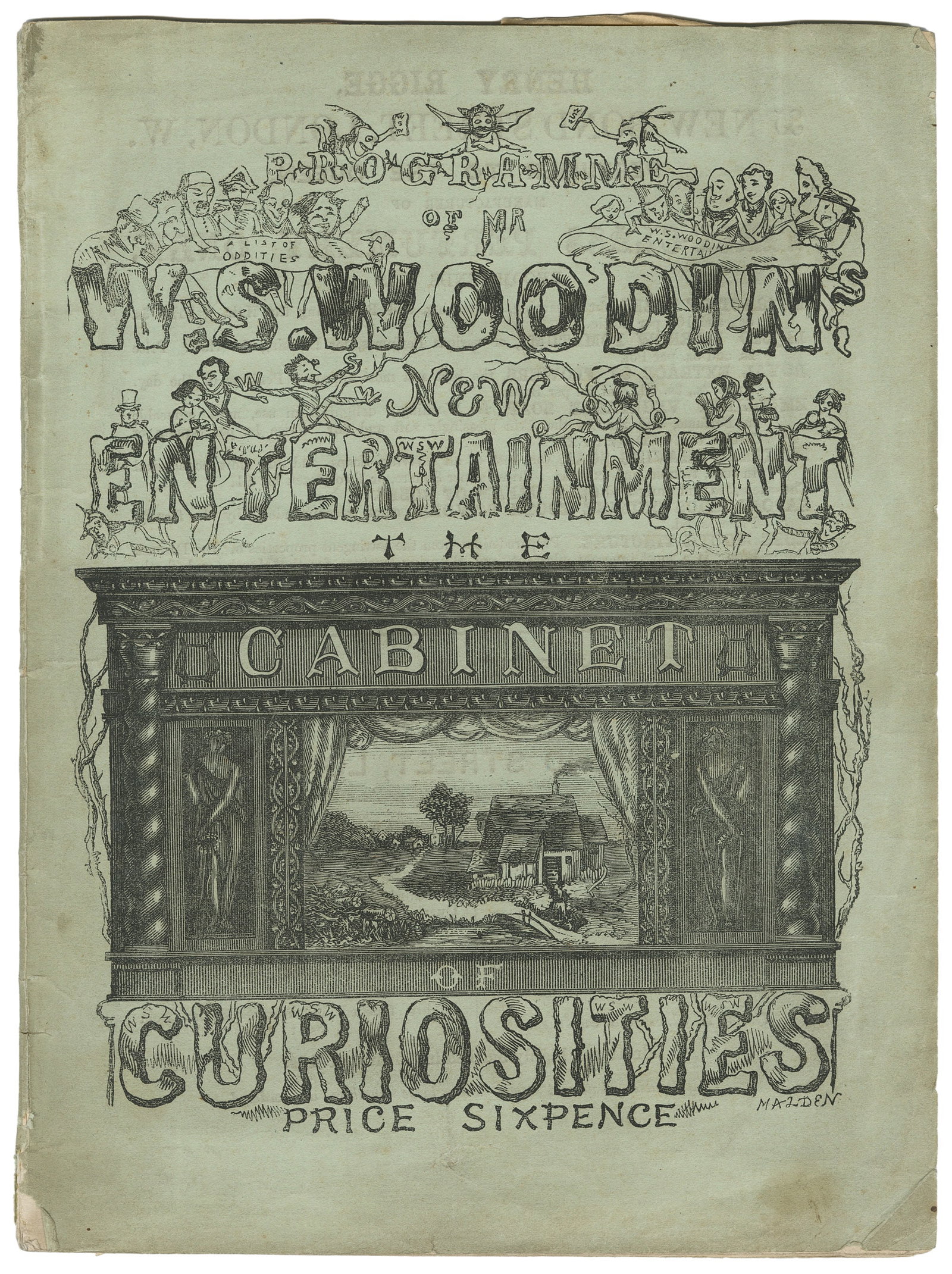 WOODIN, W.S. (1825 – 88). Programme of Mr. W.S. Woodin’s Ne...: WOODIN, W.S. (1825 – 88). Programme of Mr. W.S. Woodin’s New Entertainment. The Cabinet of Curiosities. [London]: (Judd & Glass), [1862]. Publisher’s pale blue pictorial wraps. Three