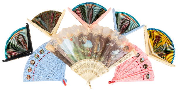 [NOVELTY FOLDING FANS]. Group of 11 Modern Novelty Folding ...: [NOVELTY FOLDING FANS]. Group of 11 Modern Novelty Folding Fans on Various Subjects. [England or United States: ca. 1950s-1970s]. Plastic folding fans, seven fans in original manufacturer’s box