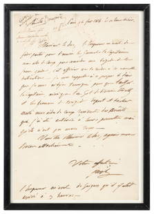 BONAPARTE, Joseph-Napoleon (1764-1844). Autograph Letter Si...: BONAPARTE, Joseph-Napoleon (1764-1844). Autograph Letter Signed. February 16, 1814. 4to. Plain white paper. Addressed “Monsieur le duc”. Signed “Joseph” at the bottom.