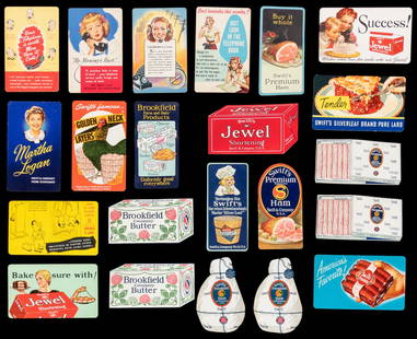 [CARD CALENDARS]. Group of 20 Card Calendars for Swift & Co...: [CARD CALENDARS]. Group of 20 Card Calendars for Swift & Company Products and 4 Card Calendars for Illinois Bell Telephone Company. [Chicago: ca. 1920s-1950s]. Plastic card calendars with colorful des