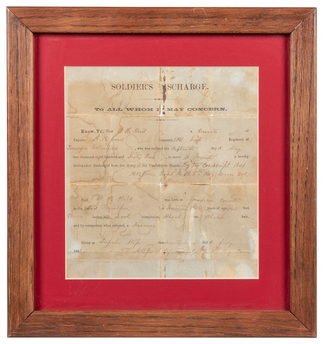 [CIVIL WAR]. Manuscript Printed Confederate Soldier’s Disch... (1 of 2)