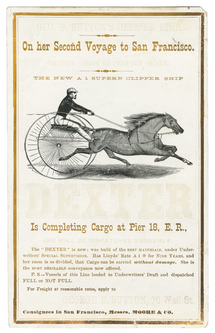 [CLIPPER SHIP CARD]. Geo. D. Sutton’s Clipper Line On her S... (1 of 2)