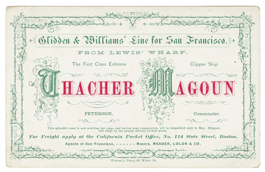 [CLIPPER SHIP CARD]. Glidden & Williams’ Line for San Franc... (1 of 2)
