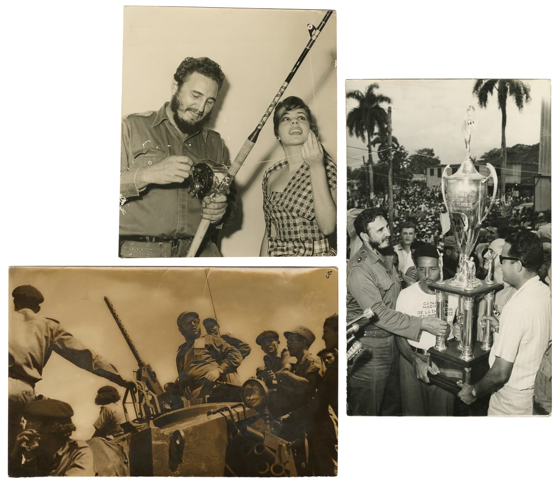 CASTRO, Fidel Alejandro (1926-2008). Archive of 61 Original...: CASTRO, Fidel Alejandro (1926-2008). Archive of 61 Original Photos of Castro. [Cuba: 1960s-2000s]. Black and white photos of Castro. Sizes range from 9 ½ x 7” to 5 x 7”. Some general