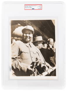 ZEDONG, Mao (1893-1976). Original AP Photo of Chairman Mao ...: ZEDONG, Mao (1893-1976). Original AP Photo of Chairman Mao at a Parade in Peiping, China with Visiting Soviet Dignitaries in the Background. AP, October, 1957. Black and white news service photo (9 x