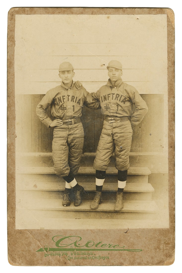 [BASEBALL]. Cabinet Card Photograph of Two Cuban “Infantry”... (1 of 2)