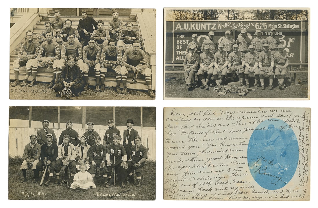 [BASEBALL]. Group of Three Real Photo Postcards and One Cya... (1 of 2)