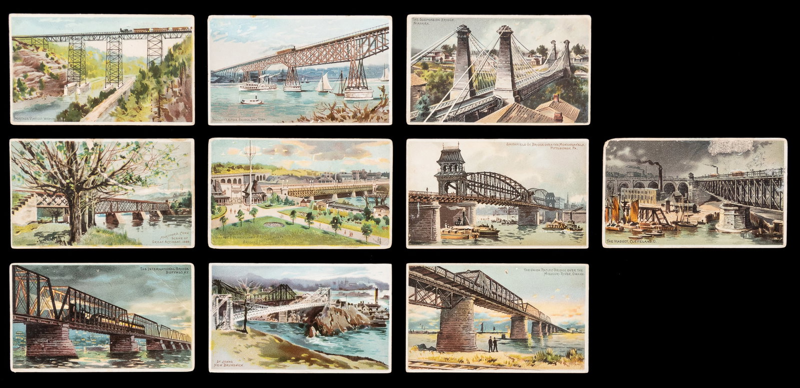 [CIGARETTE CARDS]. A Group of Ten Honest Long Cut Tobacco C...: [CIGARETTE CARDS]. A Group of Ten Honest Long Cut Tobacco Cards of U. S. Bridges. [New York: Knapp Litho for Honest Long Cut Tobacco, ca. 1900s]. Nine out of a set of 25 cards. Cards with color lithog