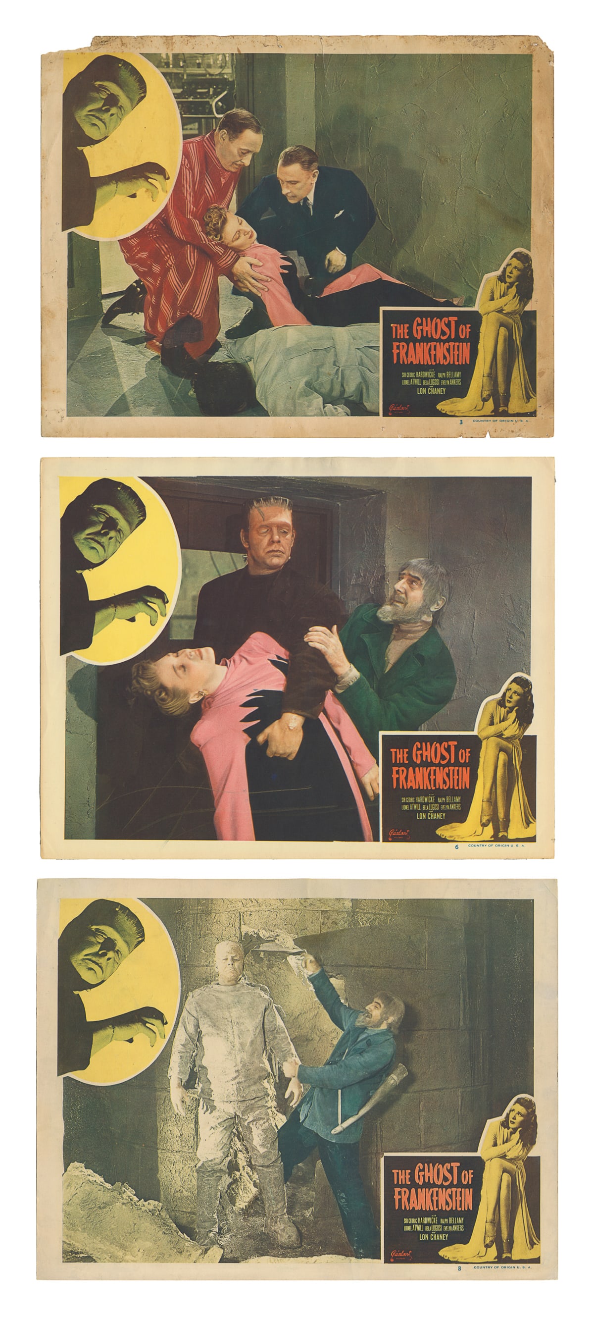 The Ghost of Frankenstein. Group of Three Color Lobby Cards... (1 of 4)