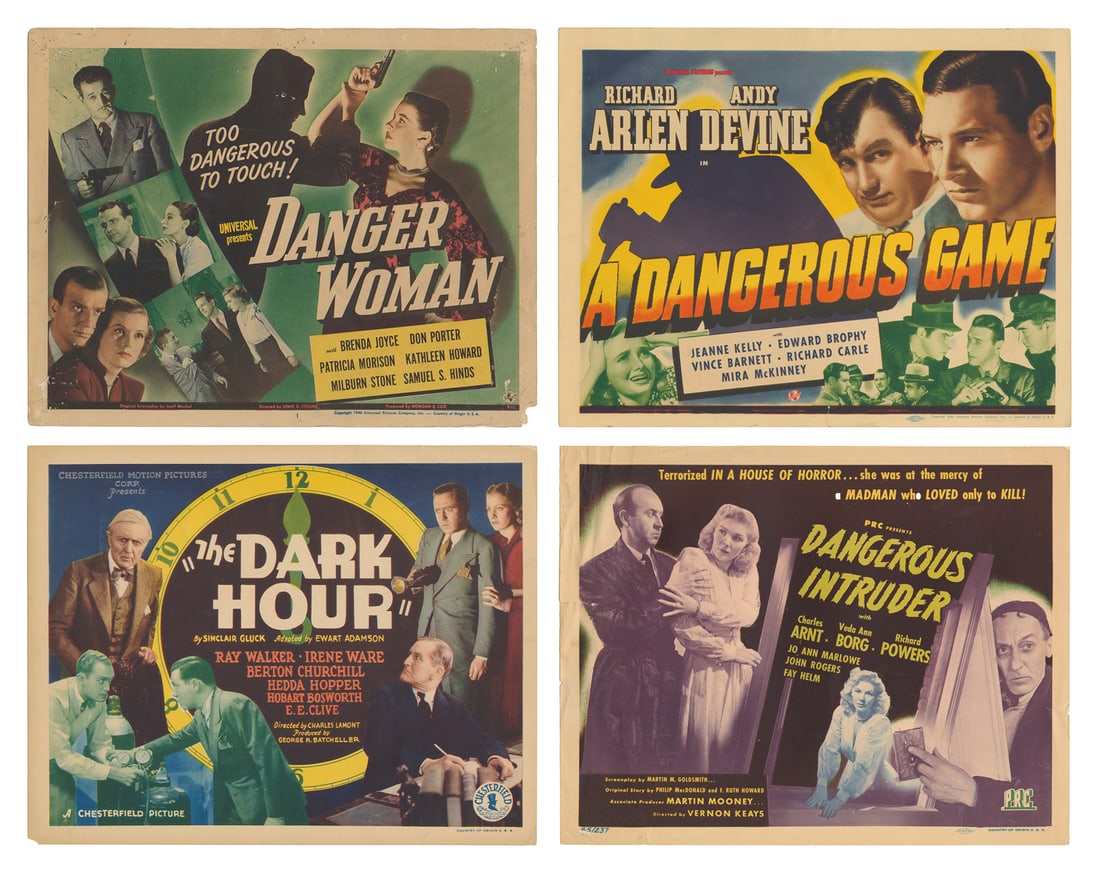 Group of 46 Color or Tinted Lobby Cards. [Hollywood, ca. 19...: Group of 46 Color or Tinted Lobby Cards. [Hollywood, ca. 1930s-1960s]. Some general wear, some tears, pin-holes at corners, some soiling, chipping, creasing, some with tape repairs. B/B-. Some titles 