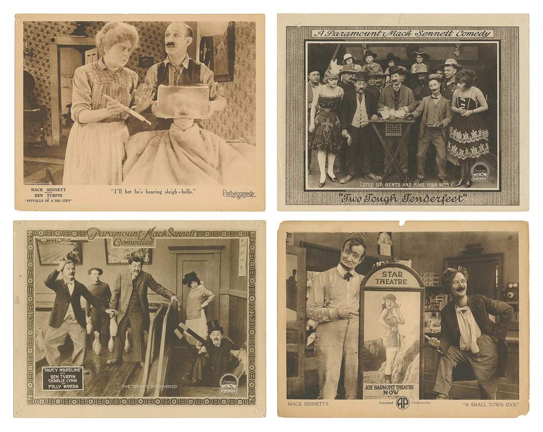 TURPIN, Ben (1869–1940). and Ben Turpin (1869-1940). Group ...: TURPIN, Ben (1869–1940). and Ben Turpin (1869-1940). Group of 9 silent film lobby cards. Collection of color and monochrome lobby cards. Includes nine lobby cards featuring films including: Two 