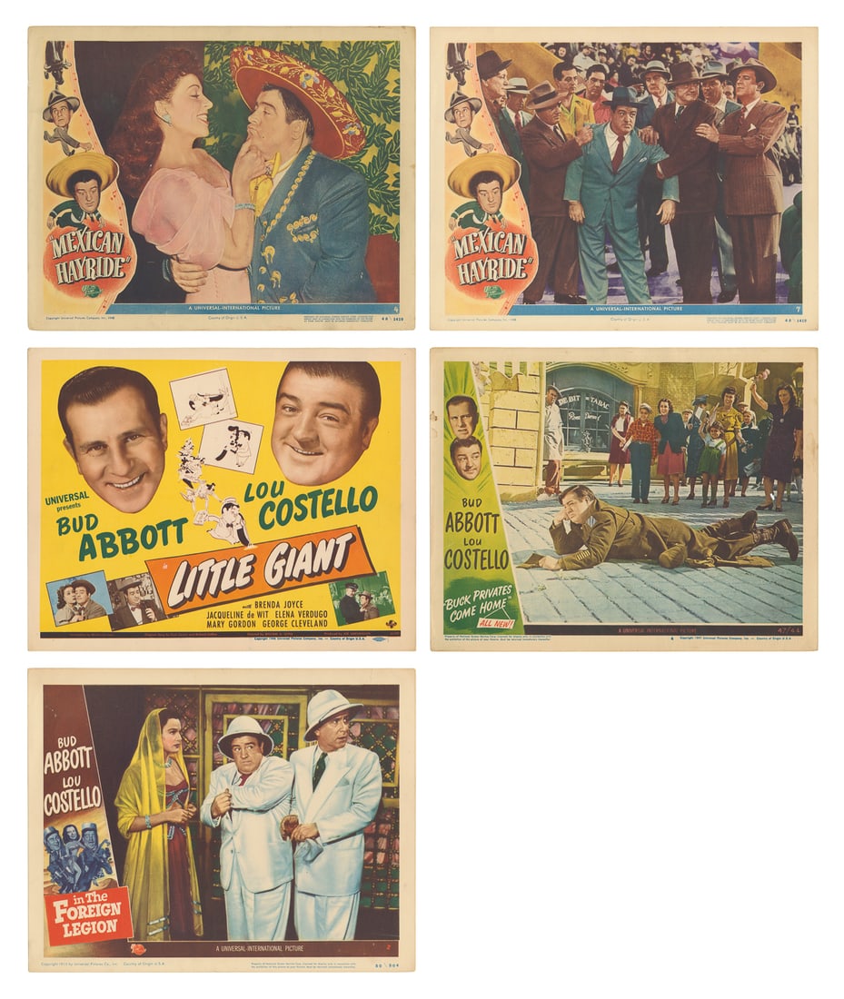 [ABBOTT, Alexander “Bud” (1897-1974) and COSTELLO, Lou (190...: [ABBOTT, Alexander “Bud” (1897-1974) and COSTELLO, Lou (1906-1959)]. Group of Nine Lobby Cards for Abbott and Costello Films. [Hollywood: Universal Pictures and Realart, 1940s-19