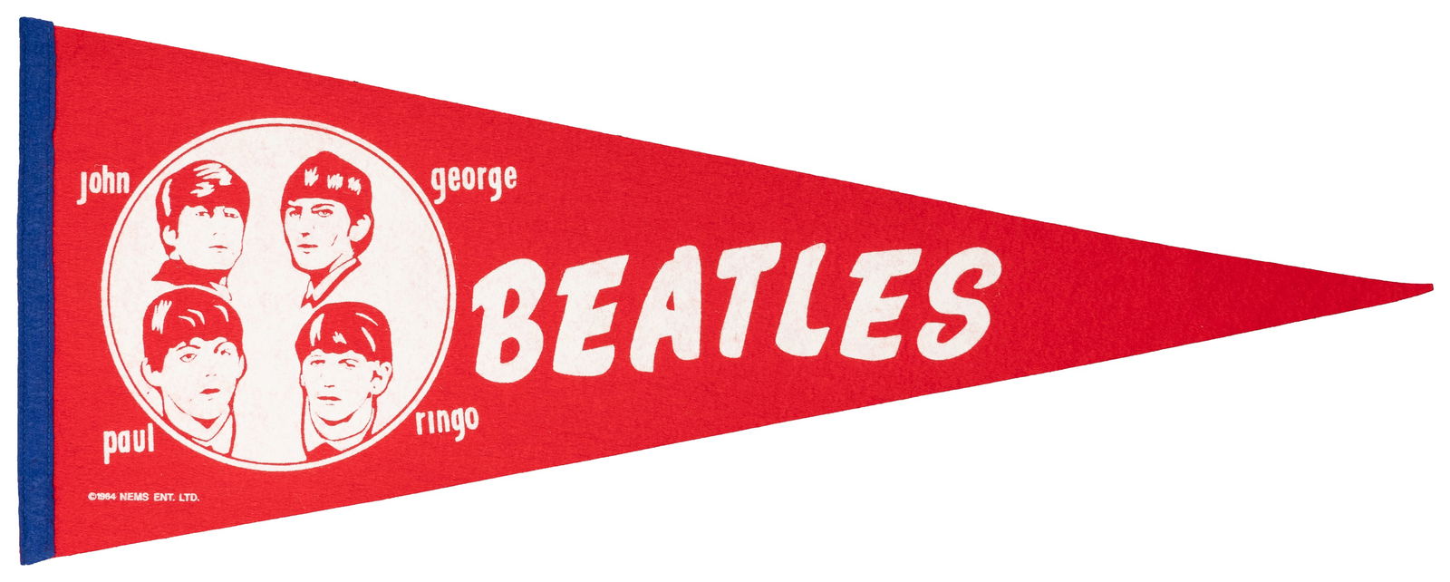 The Beatles 1964 NEMS Felt Pennant. NEMS Ent Ltd. White, re... (1 of 1)