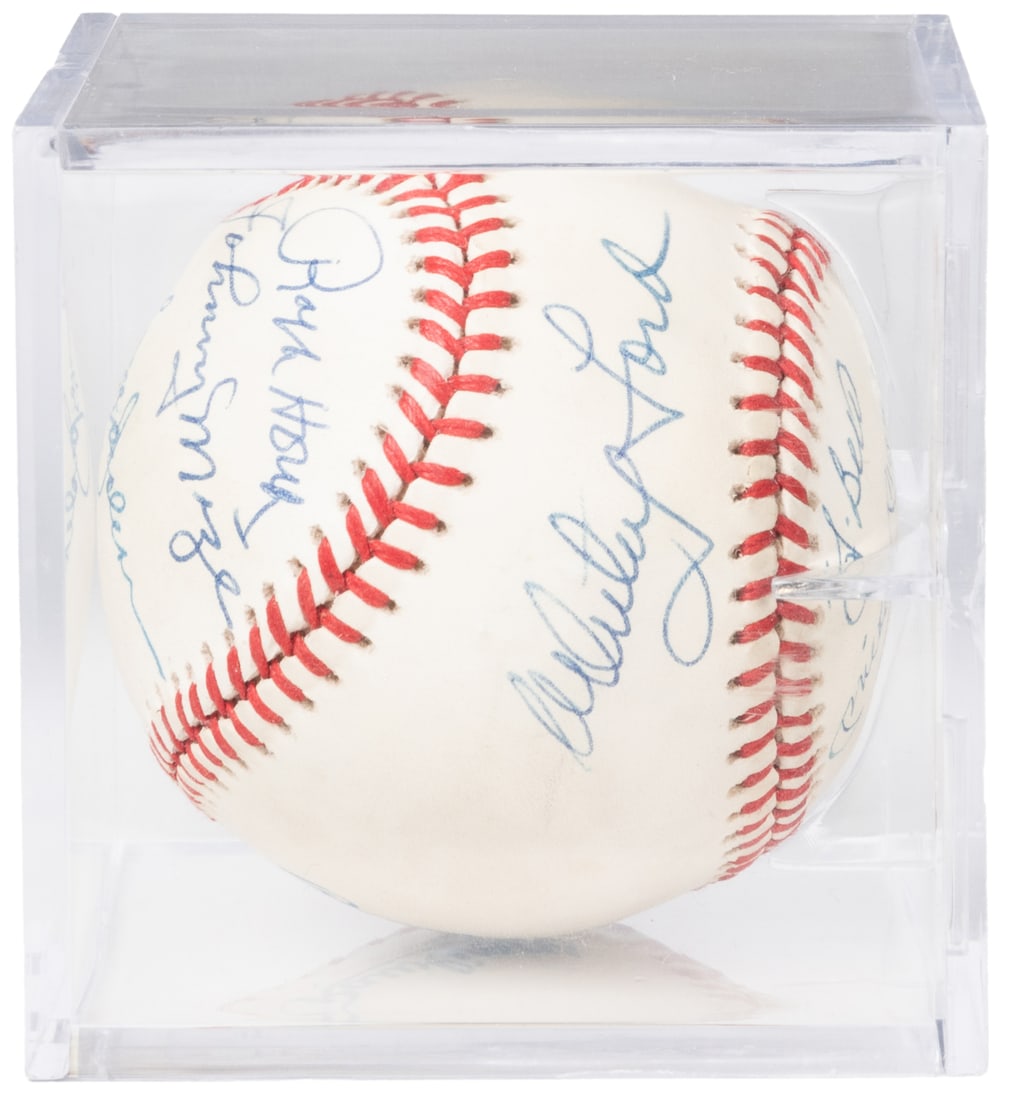 [NEW YORK YANKEES – HALL OF FAMERS]. Signed Baseball. A Raw...: [NEW YORK YANKEES – HALL OF FAMERS]. Signed Baseball. A Rawlings “Cushioned Cork Center RO-A” baseball signed by Yankees Hall of Famers Mickey Mantle (1931-1991), Whitey Ford (1928-2