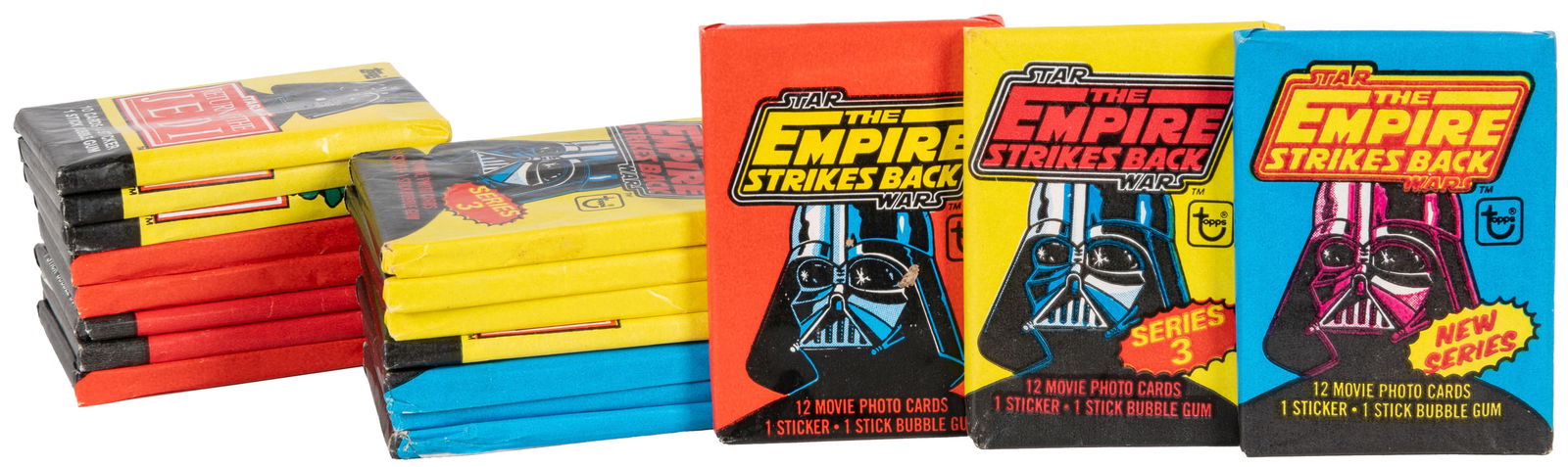 Lot of 18 Topps Star Wars Wax Packs. Topps, 1980-83. Includ...: Lot of 18 Topps Star Wars Wax Packs. Topps, 1980-83. Includes (12) Empire Strikes Back; and (6) Return of the Jedi factory sealed wax packs.