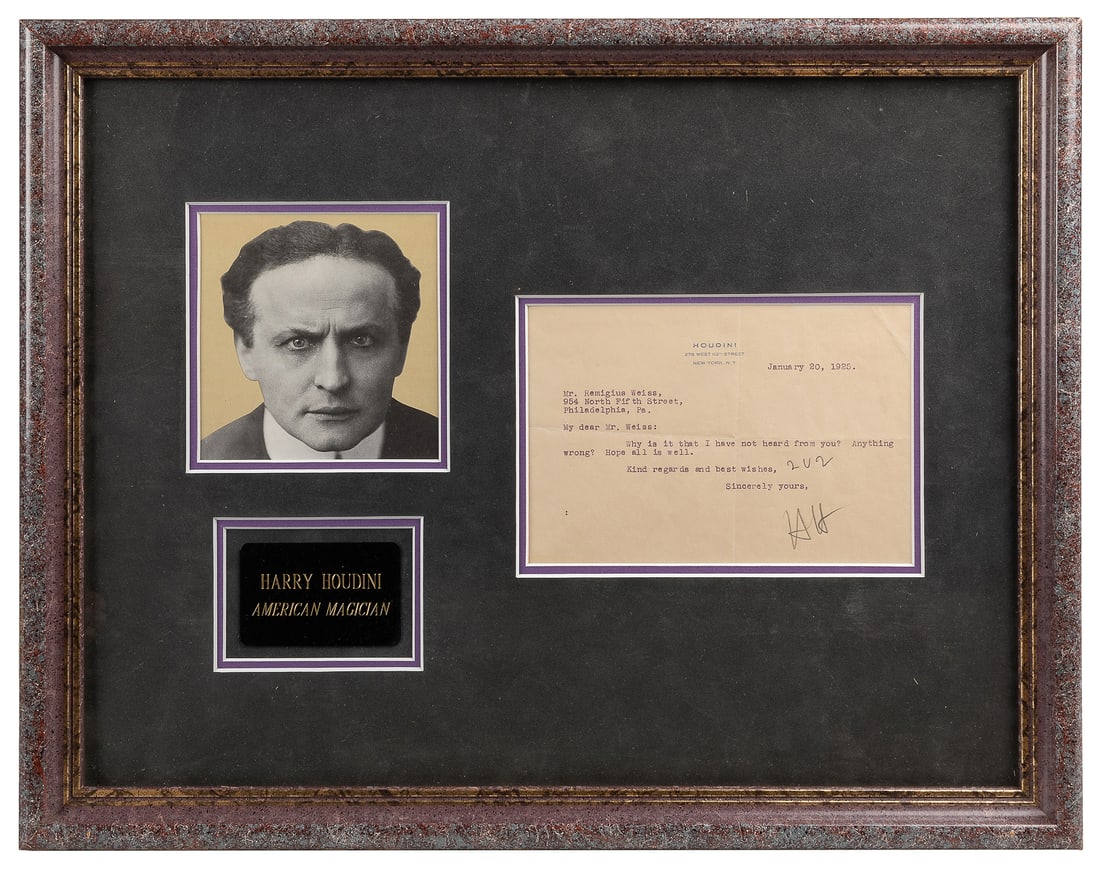 HOUDINI, Harry (Erik Weisz, 1874 – 1926). Houdini Typed Let... (1 of 1)