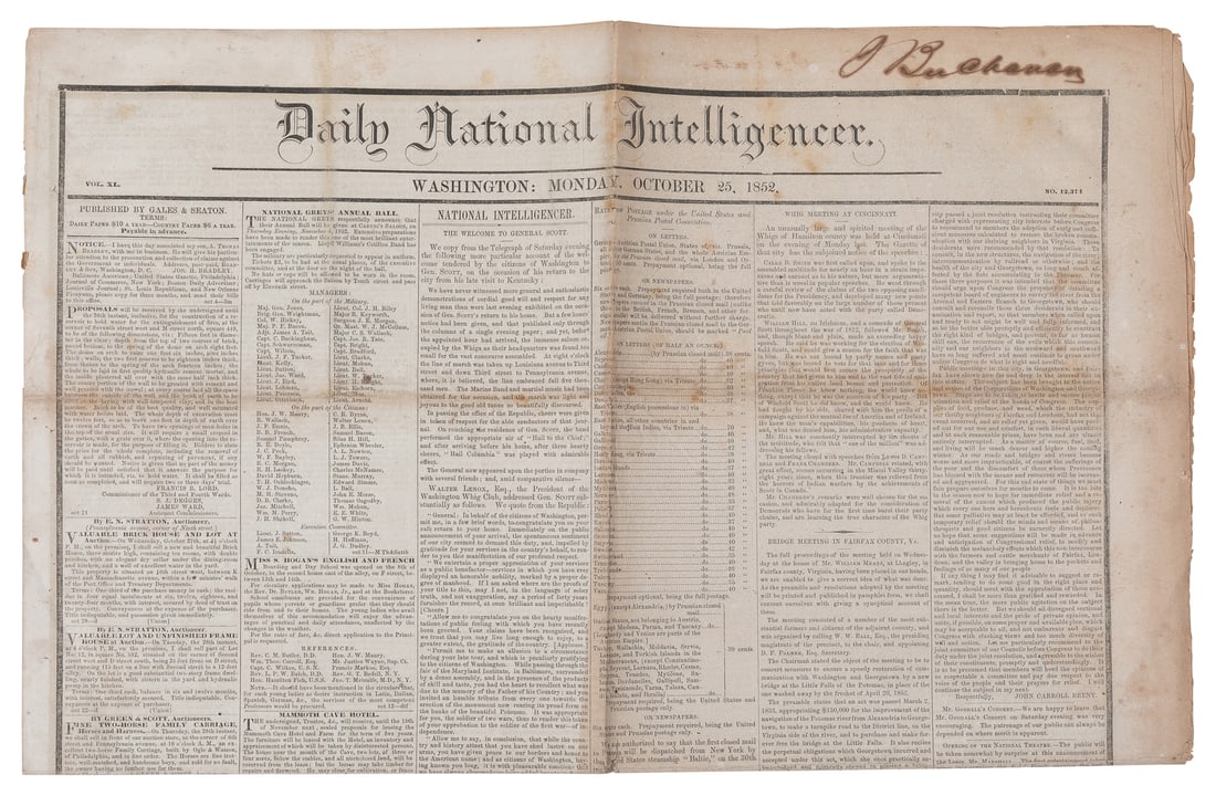 [BUCHANAN, James (1791-1868), his copy]. Daily National Int... (1 of 1)