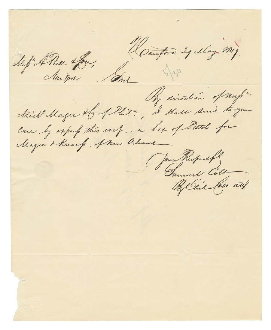 COLT, Samuel (1814-1862). Autograph letter signed from Samu... (1 of 2)