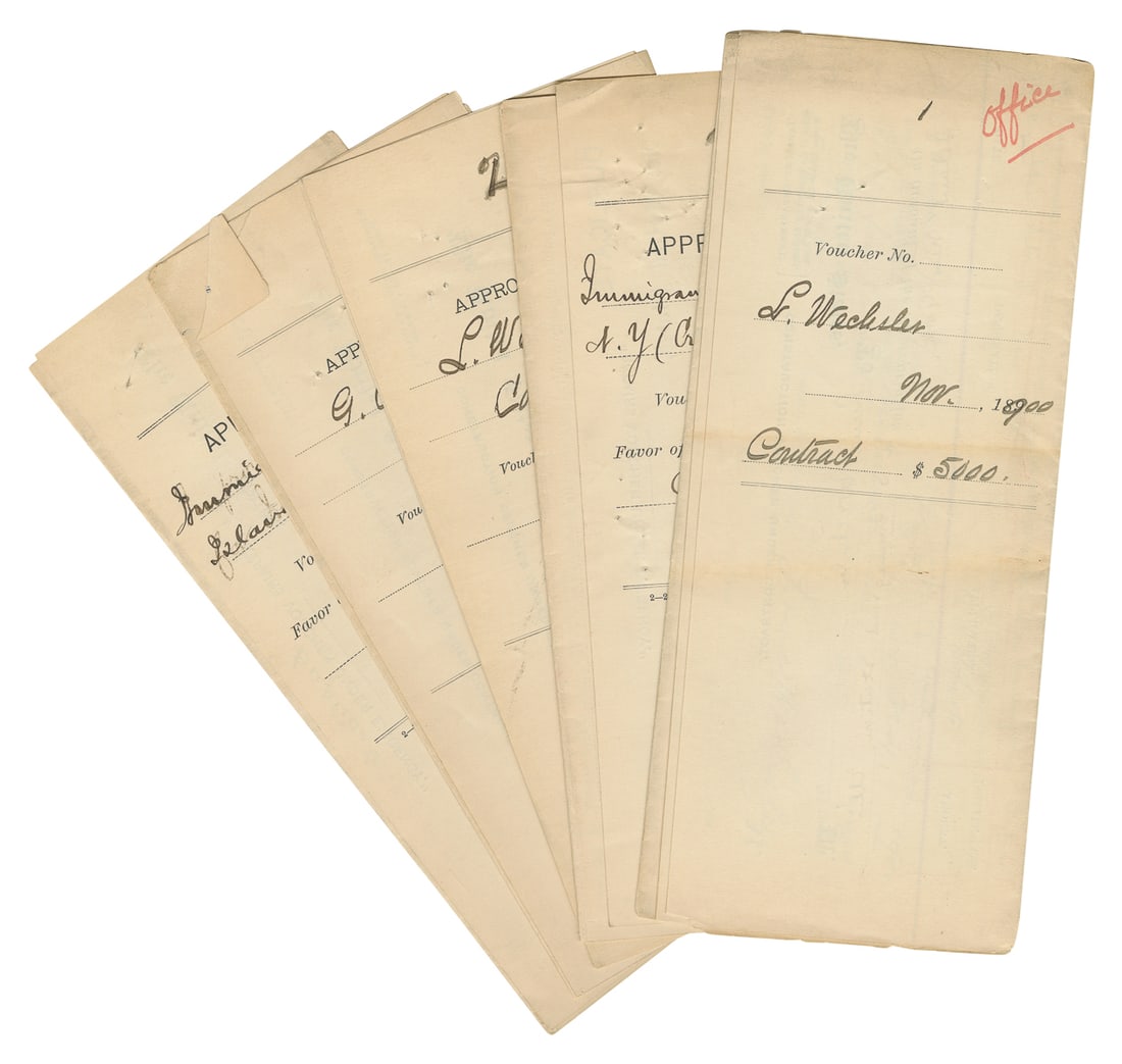 [IMMIGRATION]. -- [NEW YORK]. A group of 5 original voucher... (1 of 6)