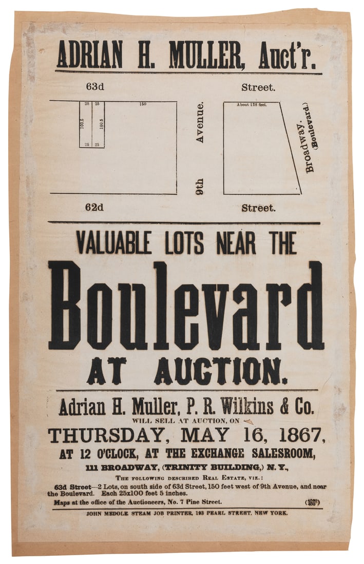 [NEW YORK REAL ESTATE]. Group of Four Broadsides for Adrian... (1 of 4)