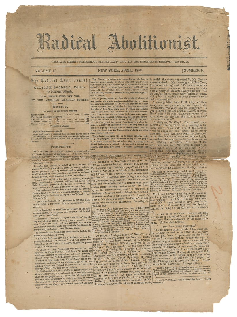 [WEED, Thurlow (1797-1882), his copy]. The Abolitionist. Ed... (1 of 1)